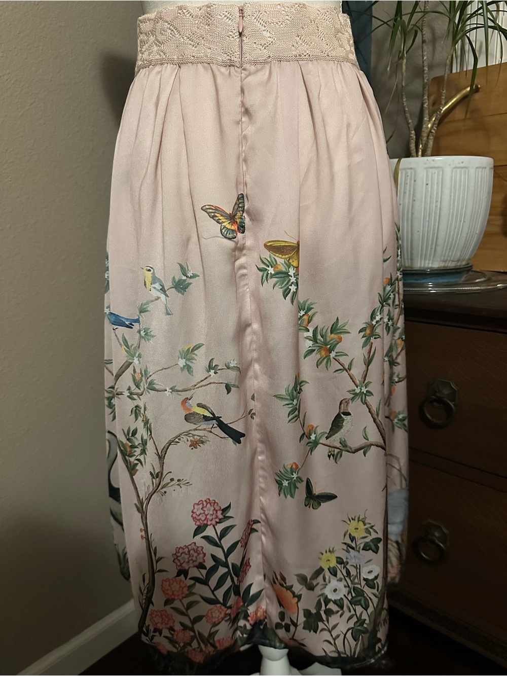 Anthropologie Cecilia Prato Floral butterfly Bird Print Pink Midi Skirt